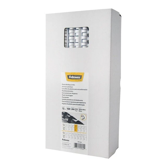 Fellowes Plastic Binding Combs 12mm Pack Of 100 - Nail Gallerys