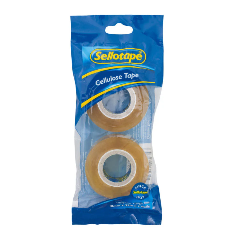Sellotape 3274 Cellulose 2-pack Size 18mm X 33m Clear Tape Easy Tear Tangle Free - Nail Gallerys