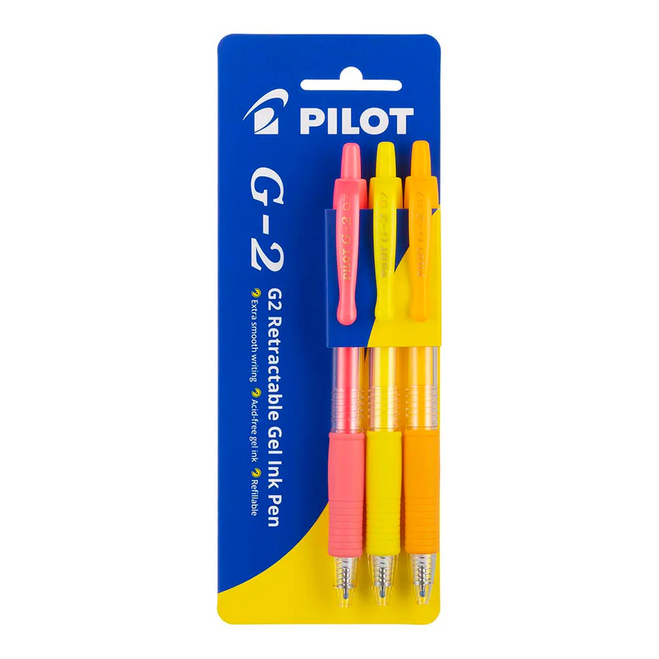 Pilot G2 Gel Fine Pens Neon Rya Pack Of 3 - Nail Gallerys