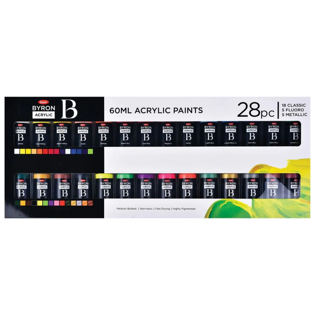 Jasart Byron 60ml Acrylic Paints Set Of 28 - Nail Gallerys
