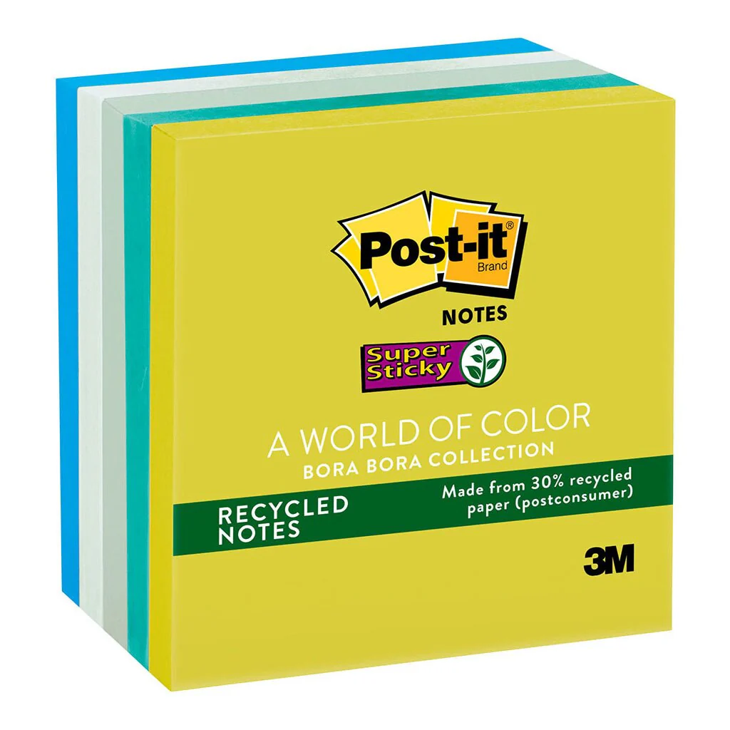 Post-it Recycled Super Sticky Notes 654-5sst Bora Bora 76x76mm 90 Sheet Pads Pack Of 5 - Nail Gallerys