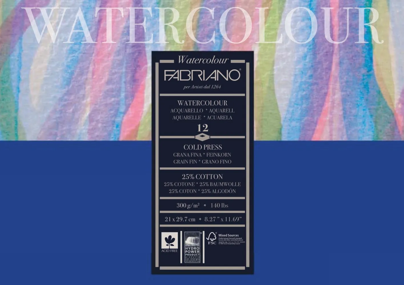 Fabriano Studio Watercolour 300gsm Cold Pressed 12 Sheet Pads - Nail Gallerys