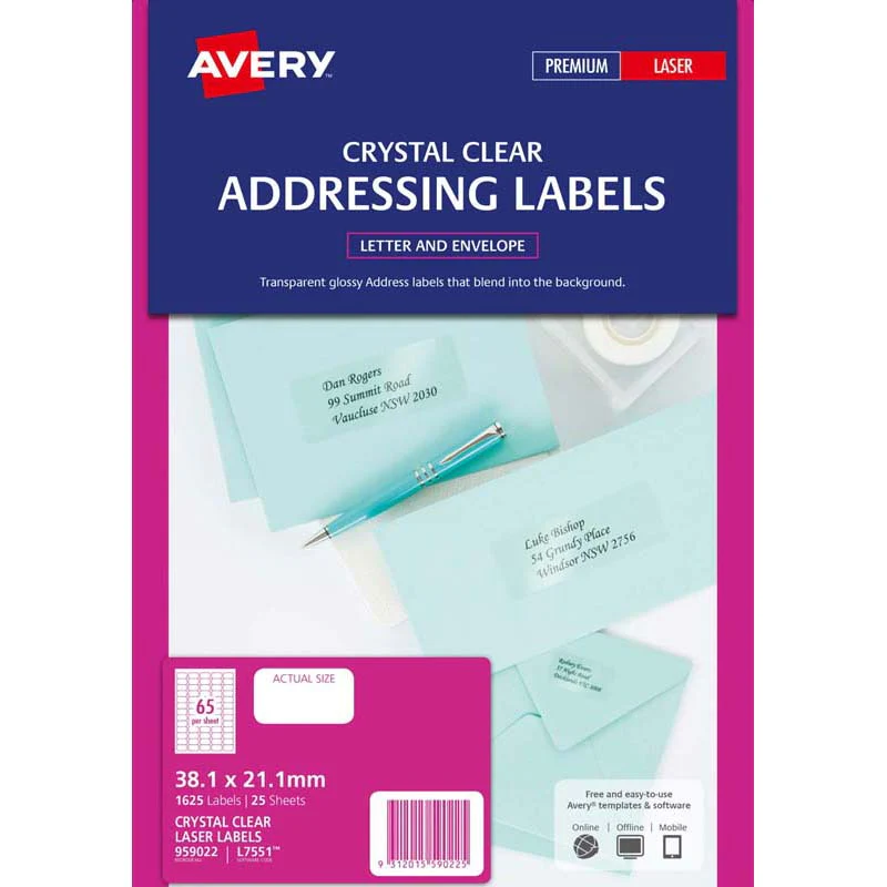 Avery Addressing Laser Labels L7551-25 Clear 25 Sheets - Nail Gallerys