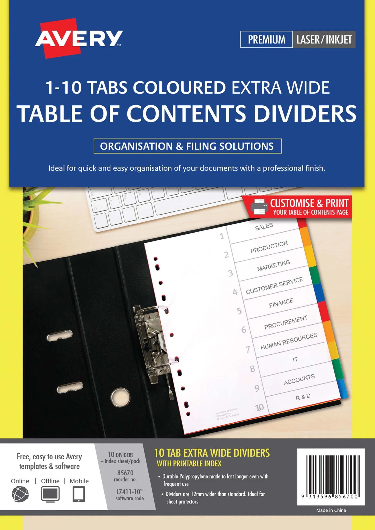 Avery Dividers A4 Coloured Pp Extra Wide - Nail Gallerys