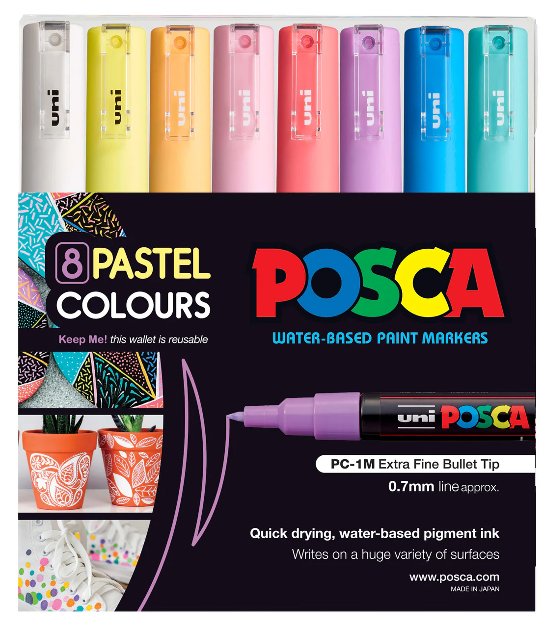 Uni Posca PC-1M 0.7mm Ultra-Fine Round Tip Pastel Colour Markers Set of 8 - Nail Gallerys