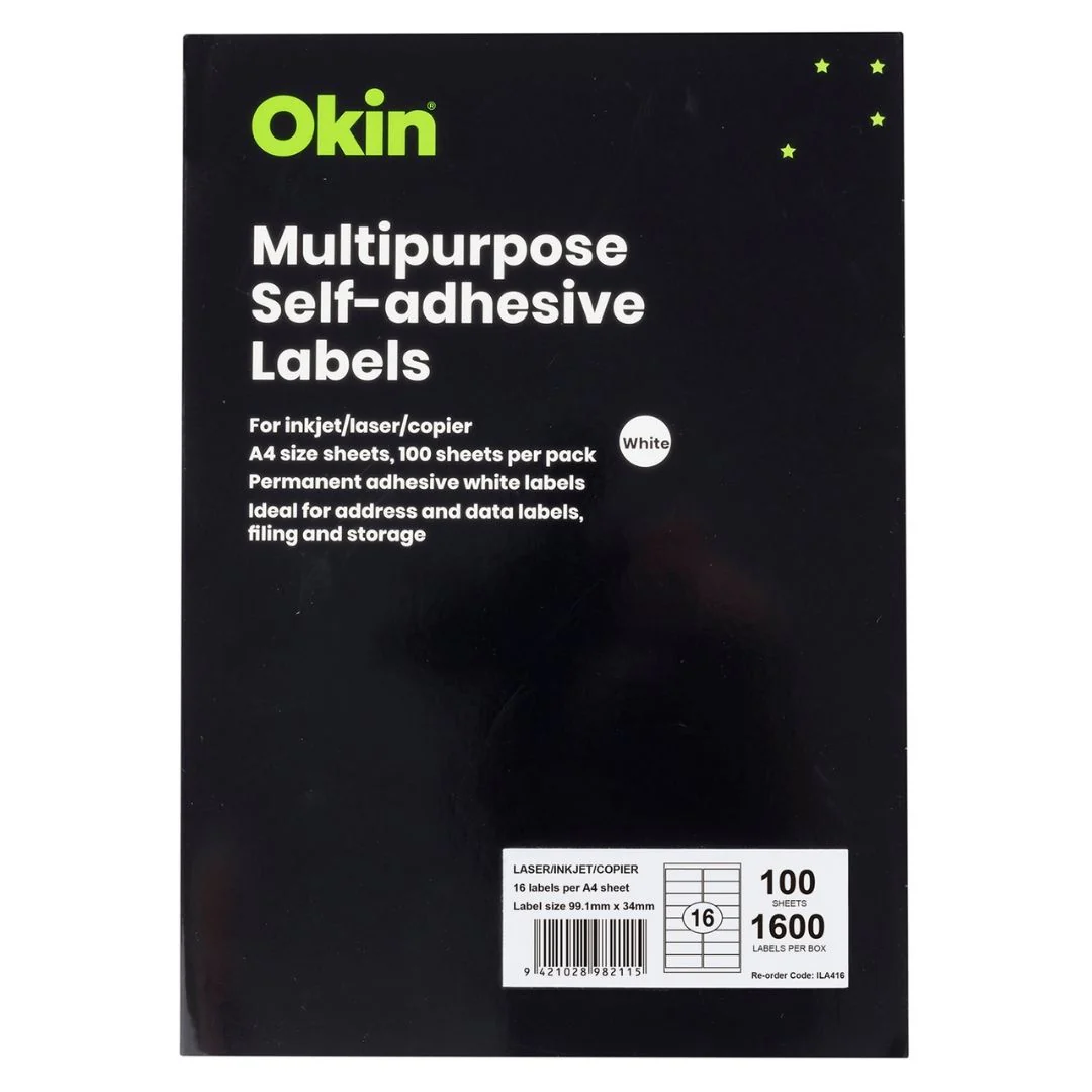 Okin Multipurpose Labels 99.1x34mm 16 Per Sheet - Nail Gallerys