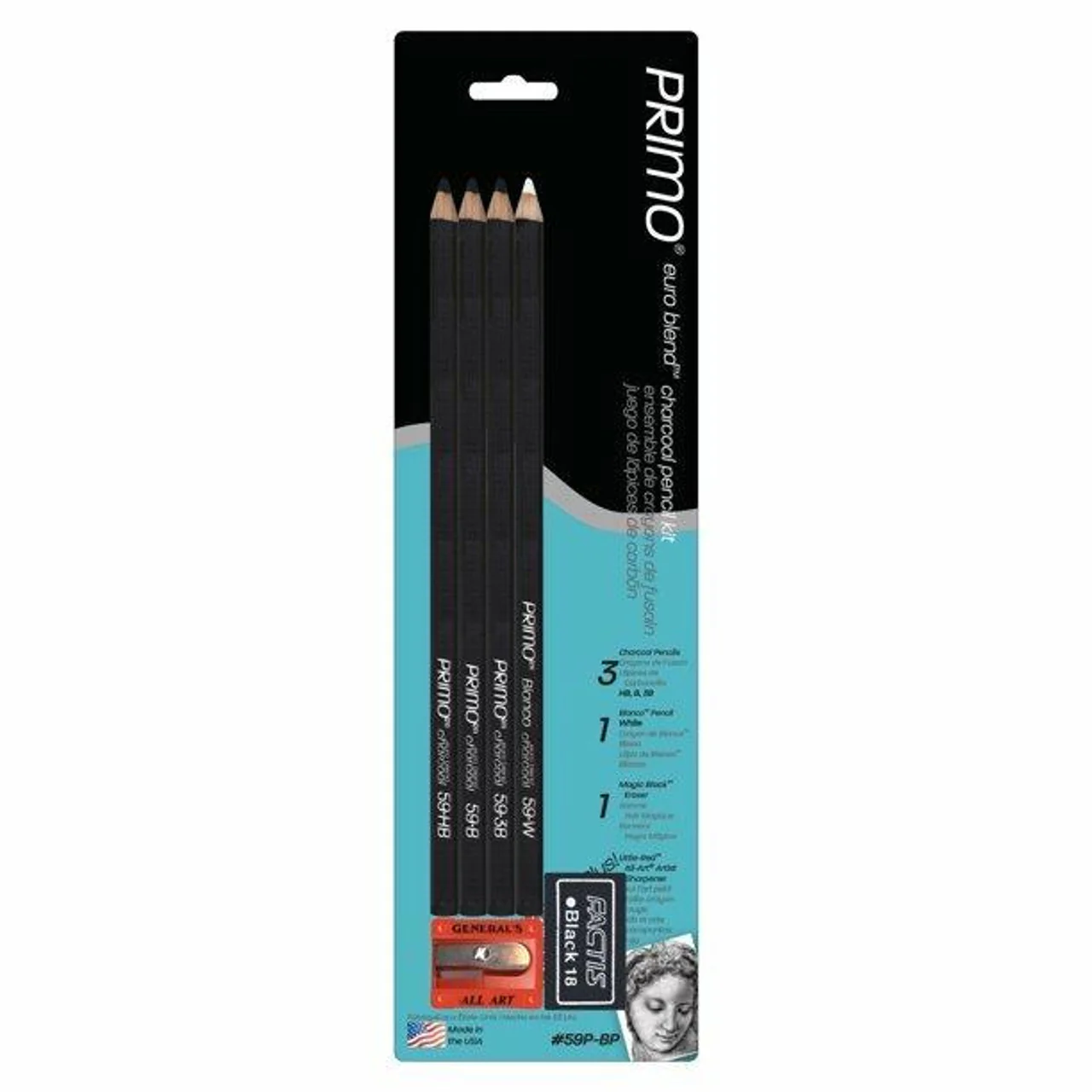 General's Primo Euro Blend 4 Charcoal Pencils With Sharpener And Eraser - Nail Gallerys