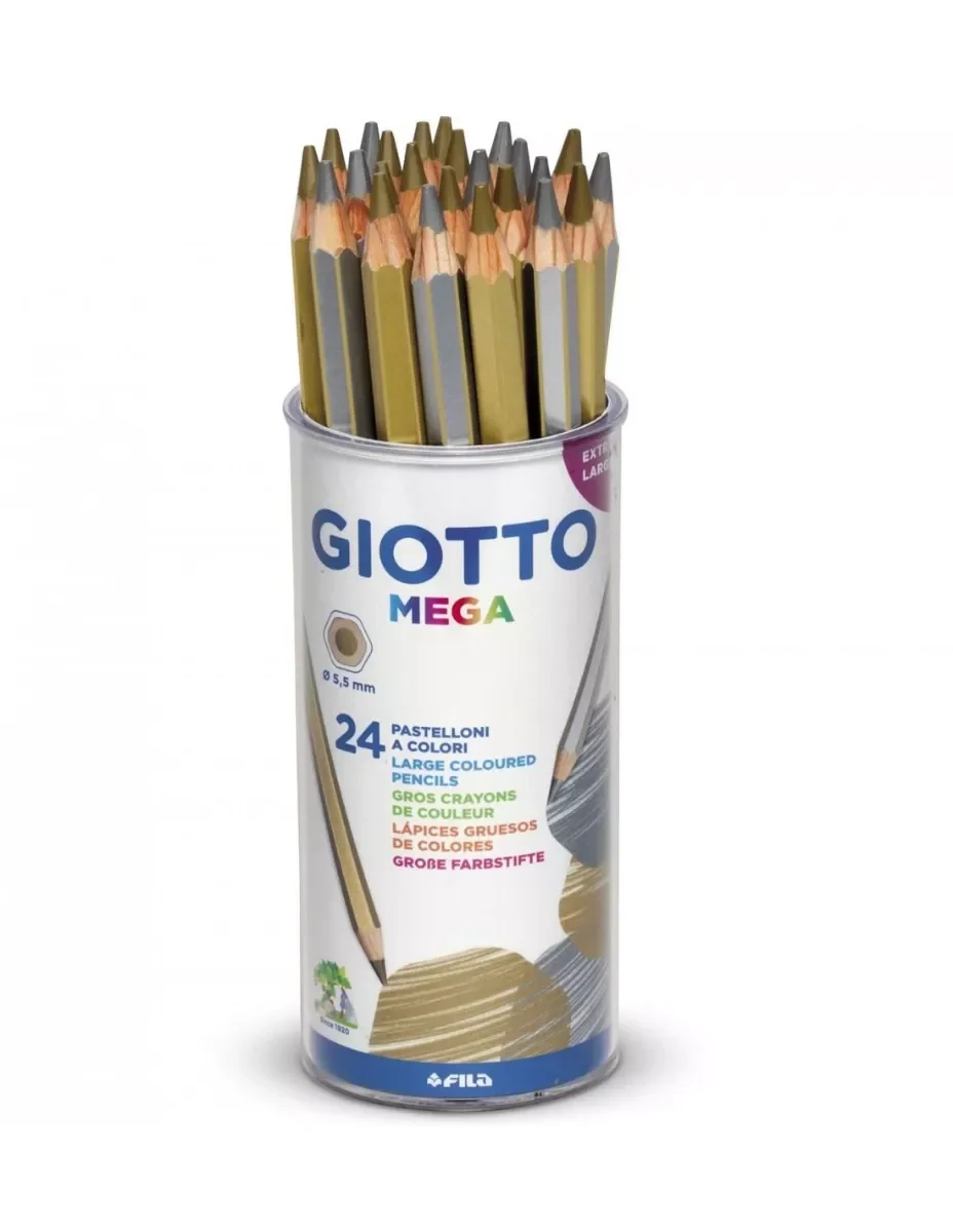 Giotto Mega Large Metallic Colouring Pencils 14 Gold & 10 Silver Pot of 24 - Nail Gallerys