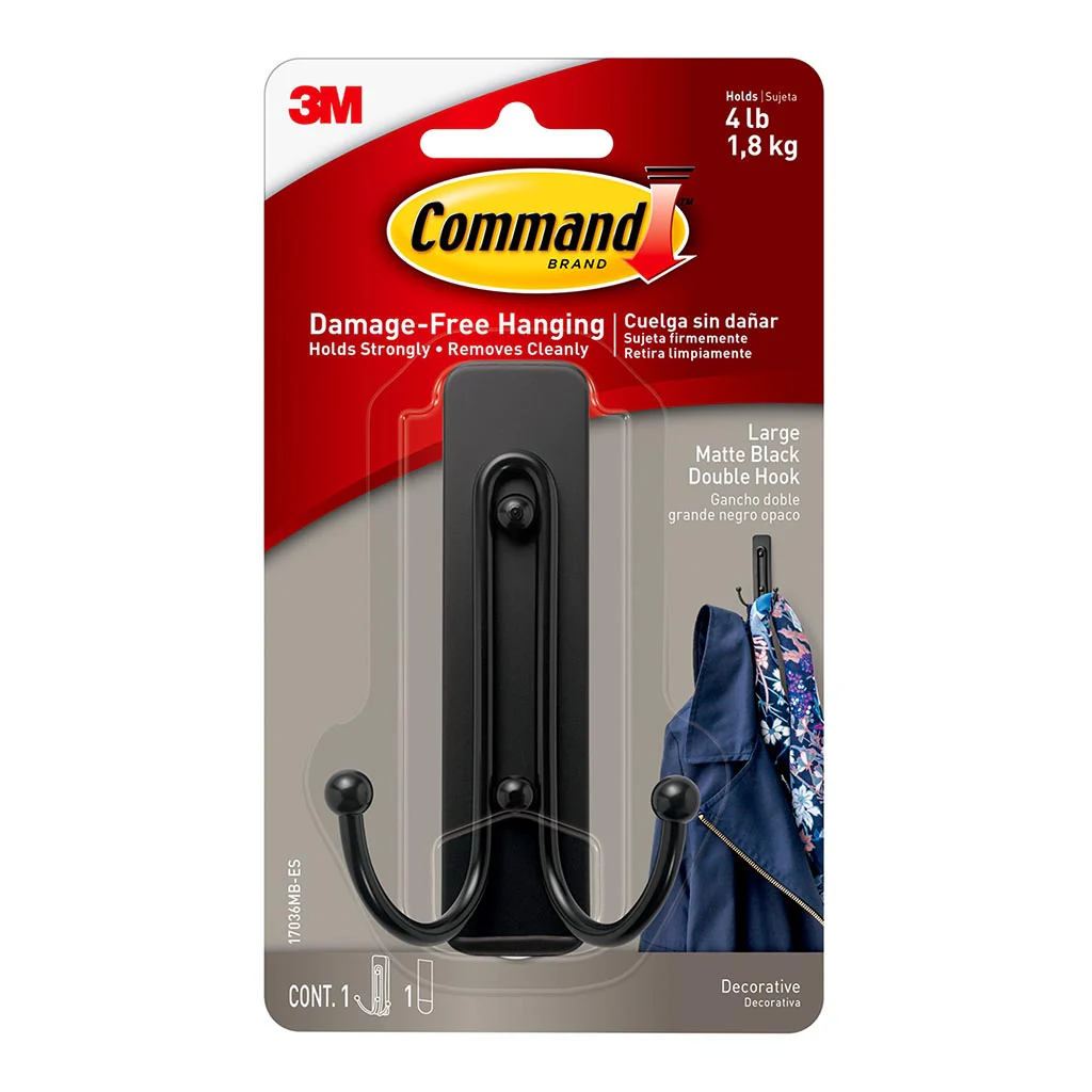 Command Large Double Matte Black Hook - Nail Gallerys
