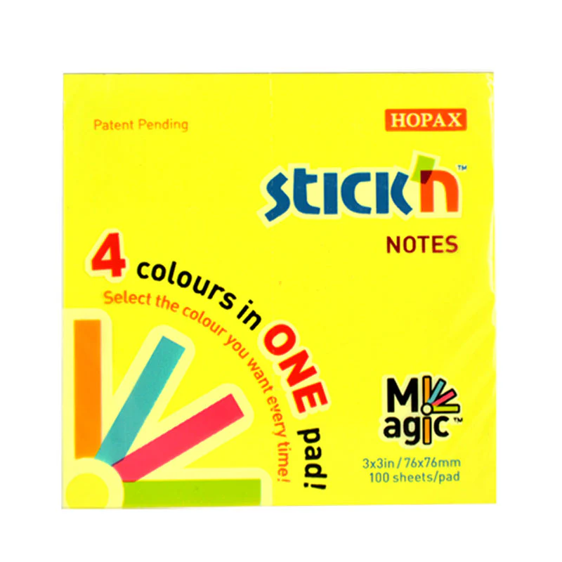 Stick'n Notes Magic Pad 76x76mm 100 Sheets 4 Colours - Nail Gallerys
