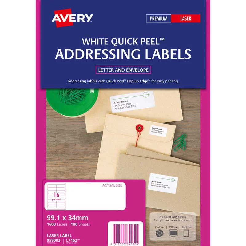 Avery Addressing Laser Labels L7162-100  Pop Up Quick Peel 99.1x33.9mm 100 Sheets - Nail Gallerys