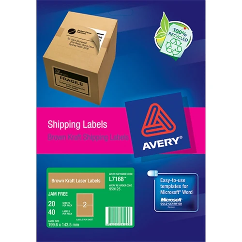 Avery Shipping Labels Brown Kraft 199.6x143.5mm 20 Sheets L7168 - Nail Gallerys