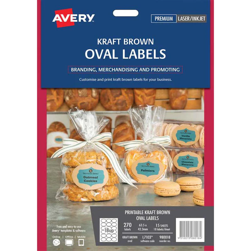 Avery Label L7103 Oval Kraft 18up 15 Sheets - Nail Gallerys