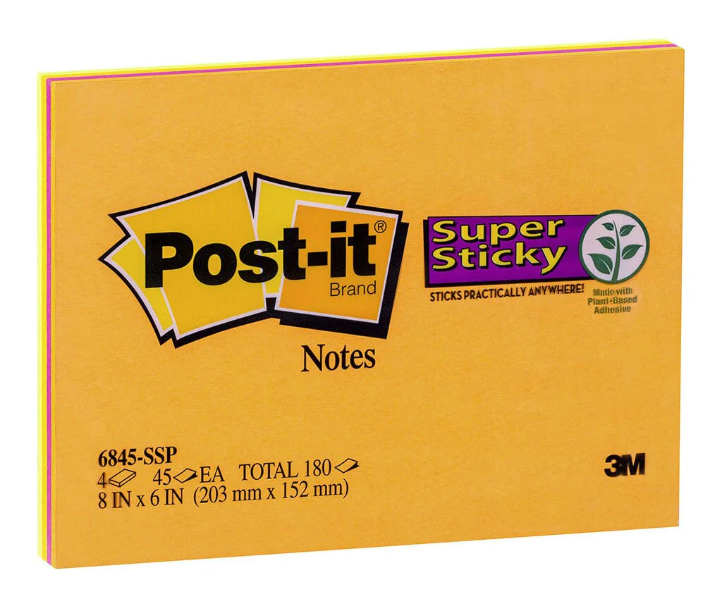 Post-it Super Sticky Notes 6845-ssp Asst Bright Colours 152x202mm 45 Sheet Pads Pack Of 4 - Nail Gallerys