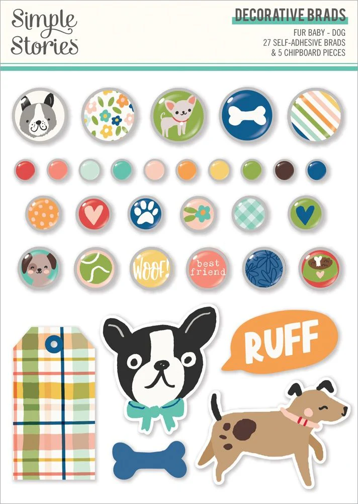 Simple Stories Fur Baby Dog Decorative Brads & Chipboard - Nail Gallerys