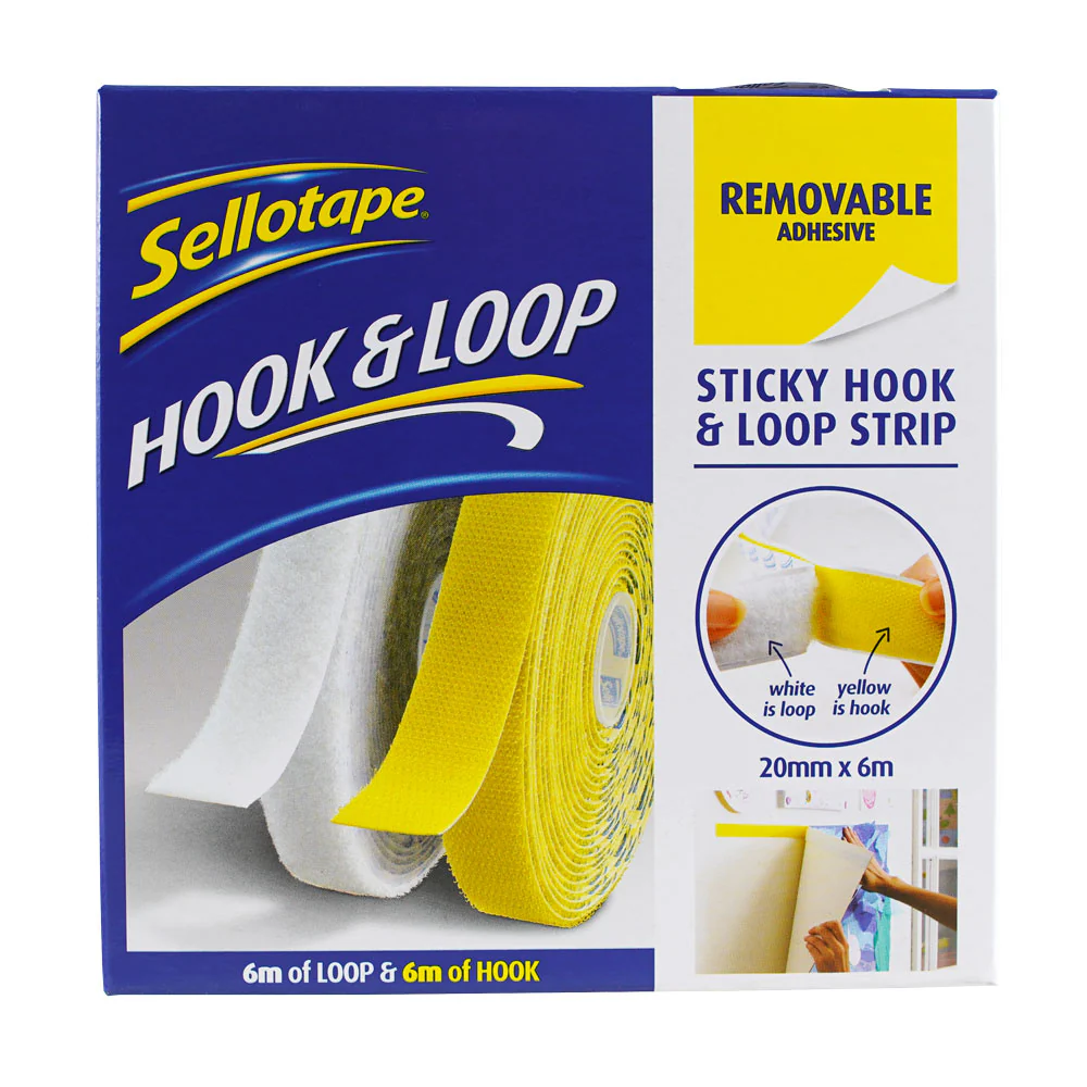 Sellotape Sticky Hook & Loop Strip Removable 20mm X 6m - Nail Gallerys