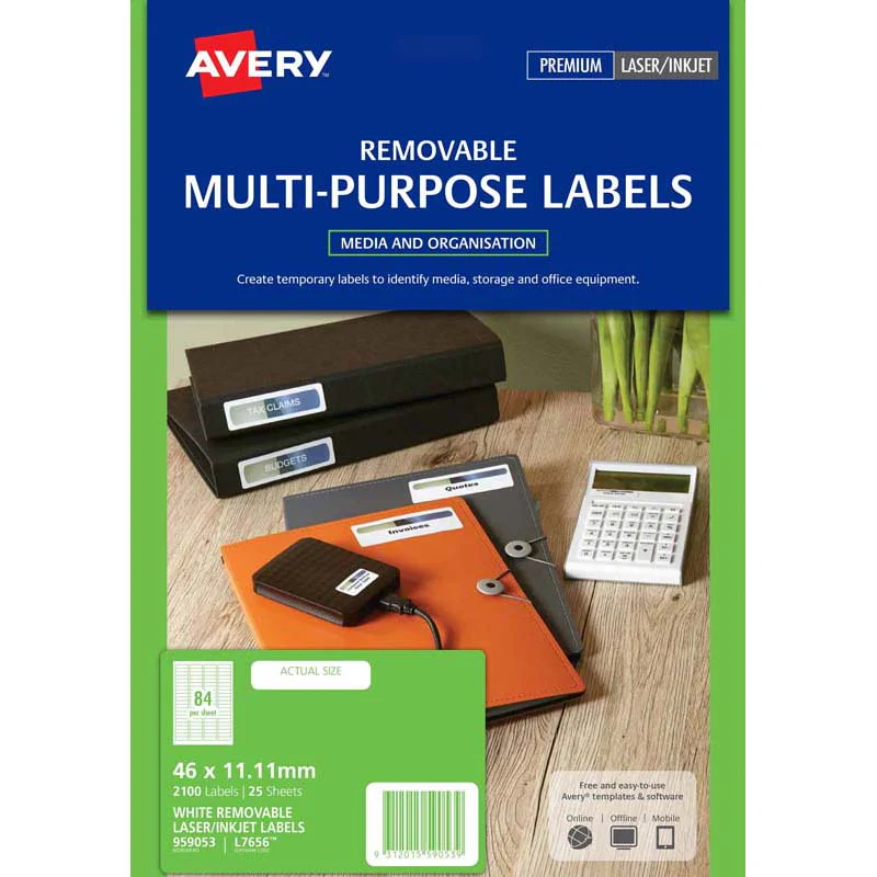 Avery Multi-purpose Laser Inkjet Label L7656 White 84up 25 Sheets 46x11.11m Removeable - Nail Gallerys