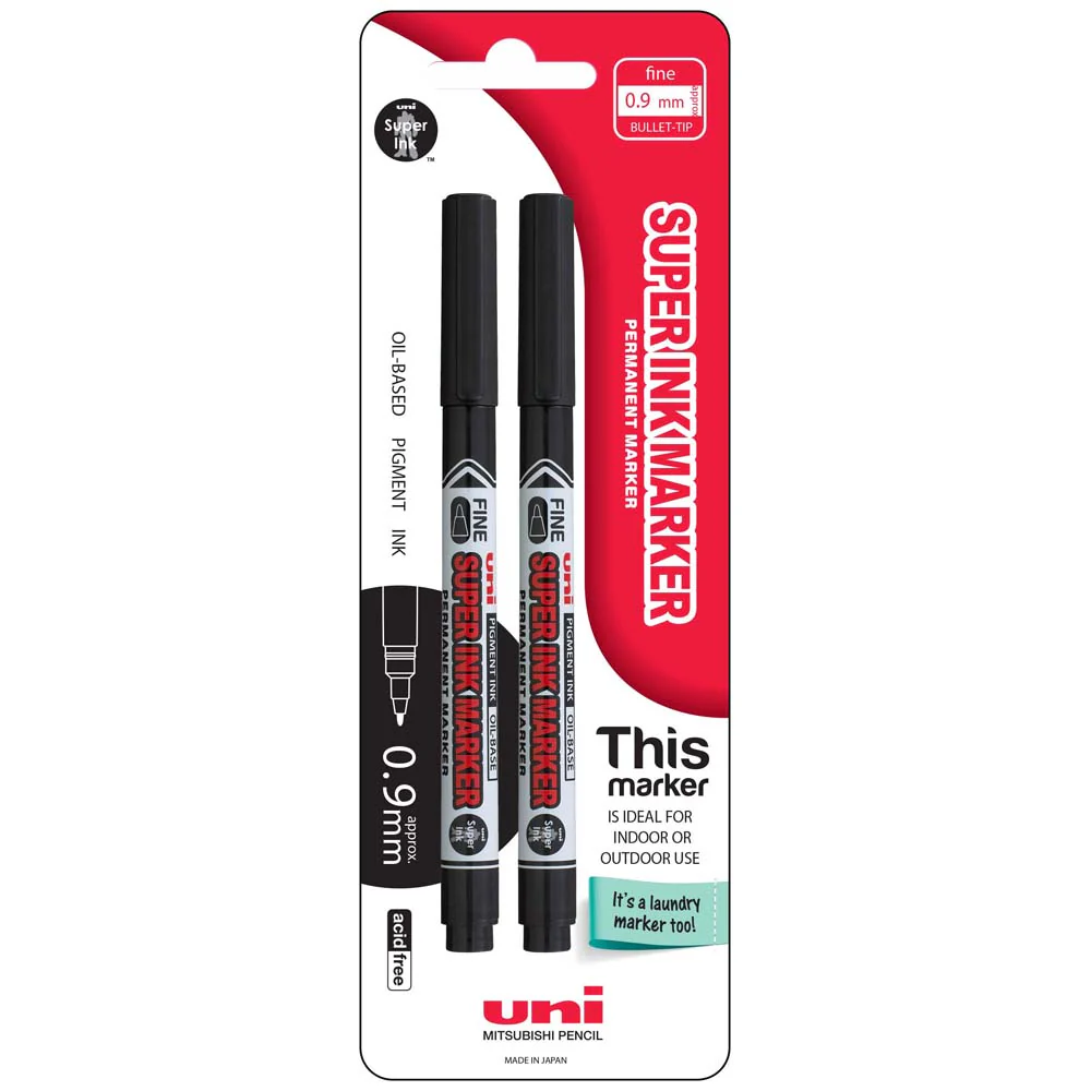 Uni Super Ink 0.9mm Black Permanent Markers Set Of 2 - Nail Gallerys