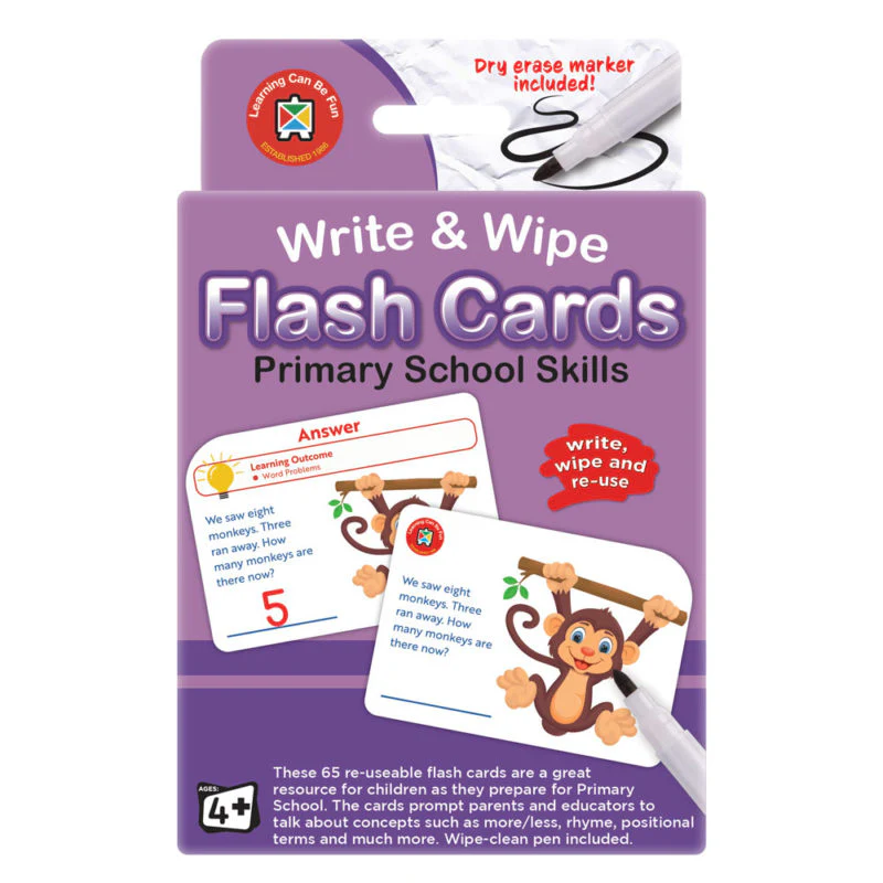 Learning Can Be Fun Write & Wipe Primary School Skills Flashcards With Marker - Nail Gallerys