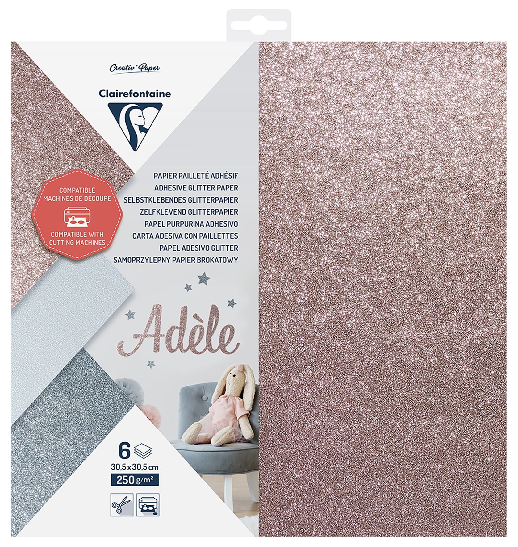 Clairefontaine Adhesive Glitter 250gsm 30.5x30.5cm Cutting Paper Pack of 6 - Nail Gallerys