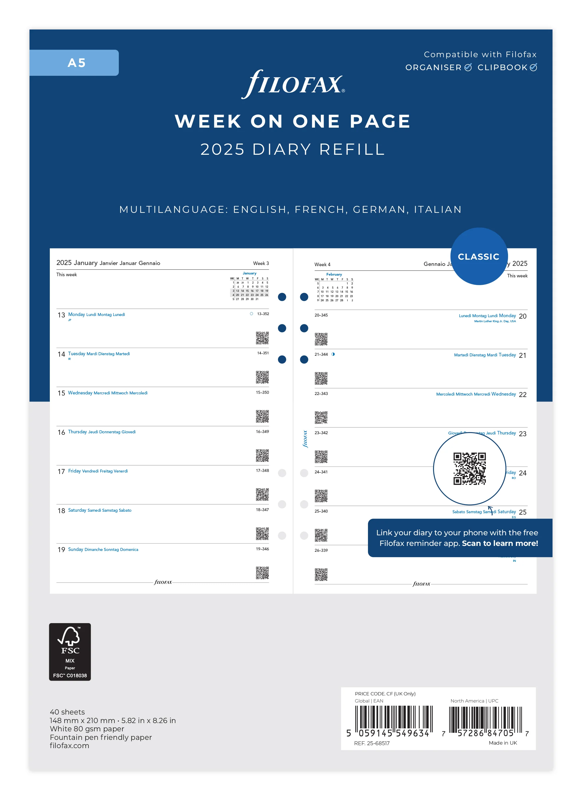 Filofax Classic Week Per Page A5 ML 2025 Refill - Nail Gallerys