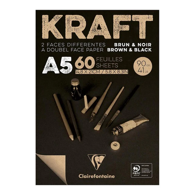 Clairefontaine Kraft Pad Brown & Black 60 Sheets - Nail Gallerys