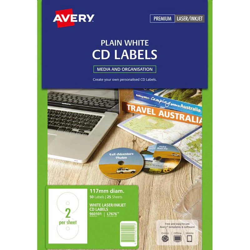 Avery Cd-r/dvd Laser/inkjet Labels L7676-25 25 Sheets - Nail Gallerys