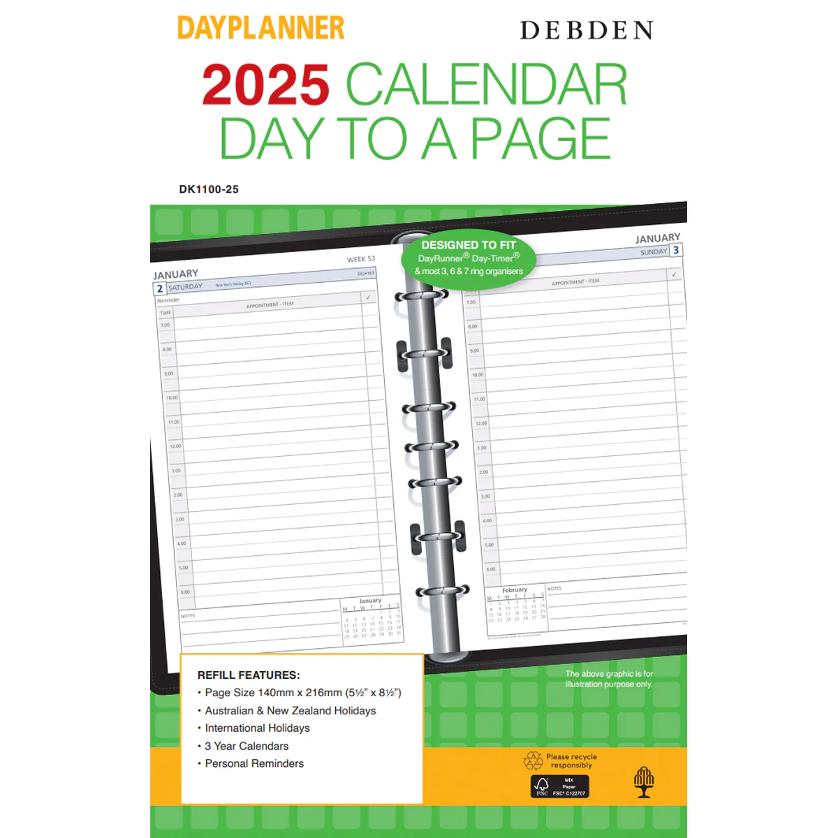 Debden Desk Day to a Page 2025 Dayplanner Refill - Nail Gallerys