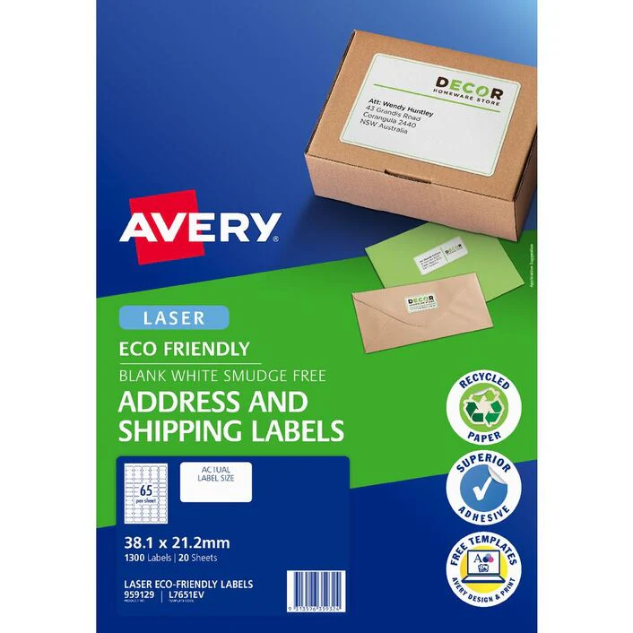 Avery Eco Friendly Address Labels 38.1x21.2mm 65up 20 Sheets - Nail Gallerys
