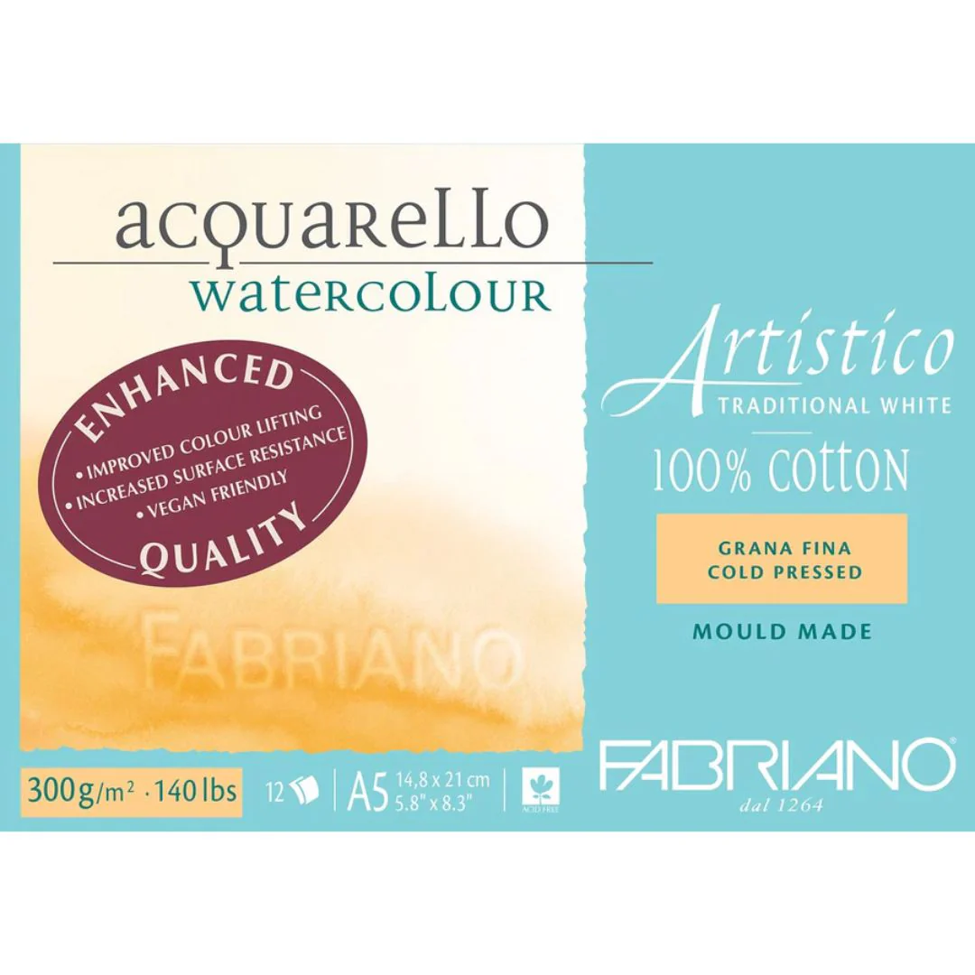 Fabriano Artistico Watercolour Enhanced 300gsm Cold Press 12 Sheet Pads - Nail Gallerys