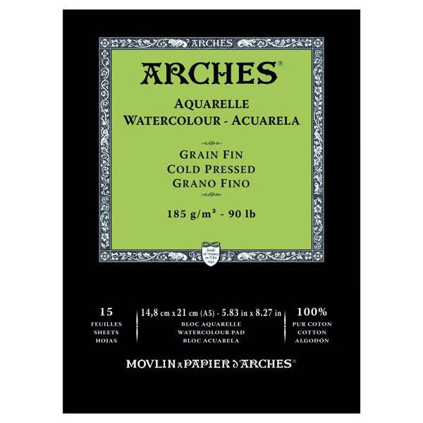 Arches Watercolour Natural White 185gsm Cold Pressed 15 Sheet Pads - Nail Gallerys