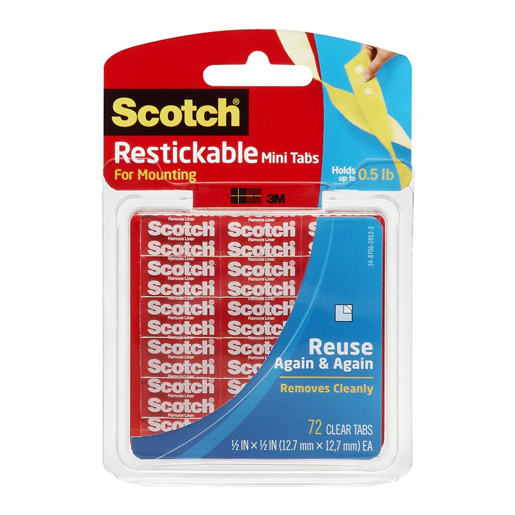 Scotch Restickable Mounting Tabs R103 13x13mm Pack Of 72 Tabs - Nail Gallerys