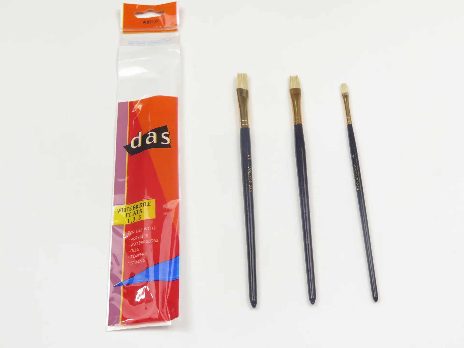 Das Brush Set White Bristle Flat Sizes 1;3;5 - Nail Gallerys