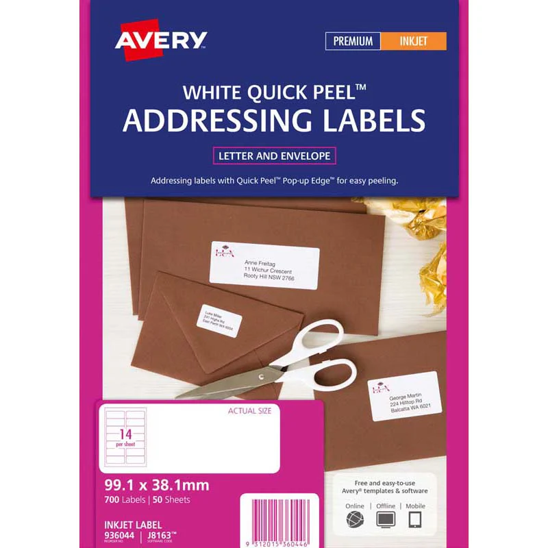 Avery Addressing Inkjet Labels J8163-50 Inkjet 50 Sheets - Nail Gallerys