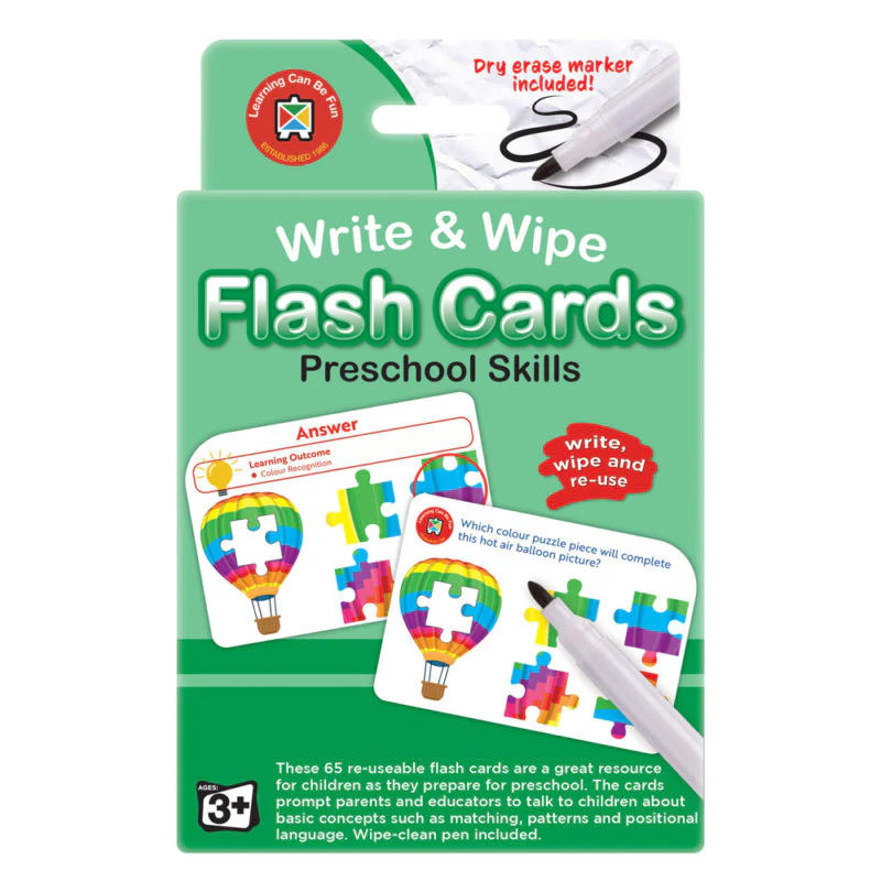 Learning Can Be Fun Write & Wipe Preschool Skills Flashcards With Marker - Nail Gallerys