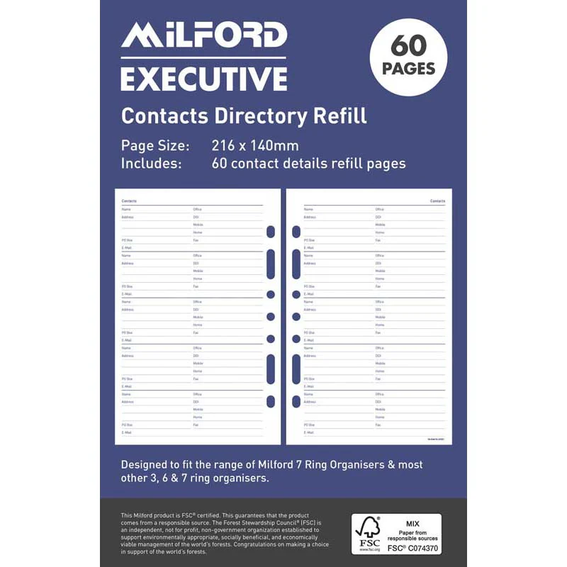 Milford Executive Contacts Refill 60 Page - Nail Gallerys