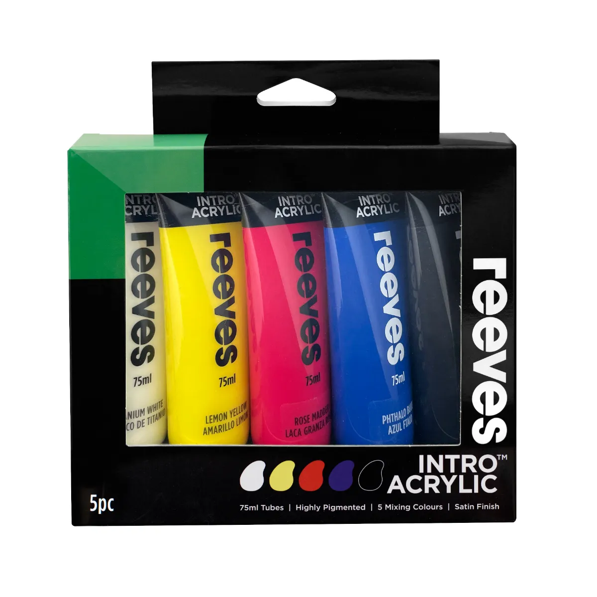 Reeves Intro 75ml Acrylic Paints Set Of 5 - Nail Gallerys