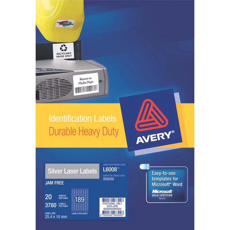 Avery Heavy Duty Id Label L6008 Silver 189up 20 Sheets 25.4x10mm - Nail Gallerys