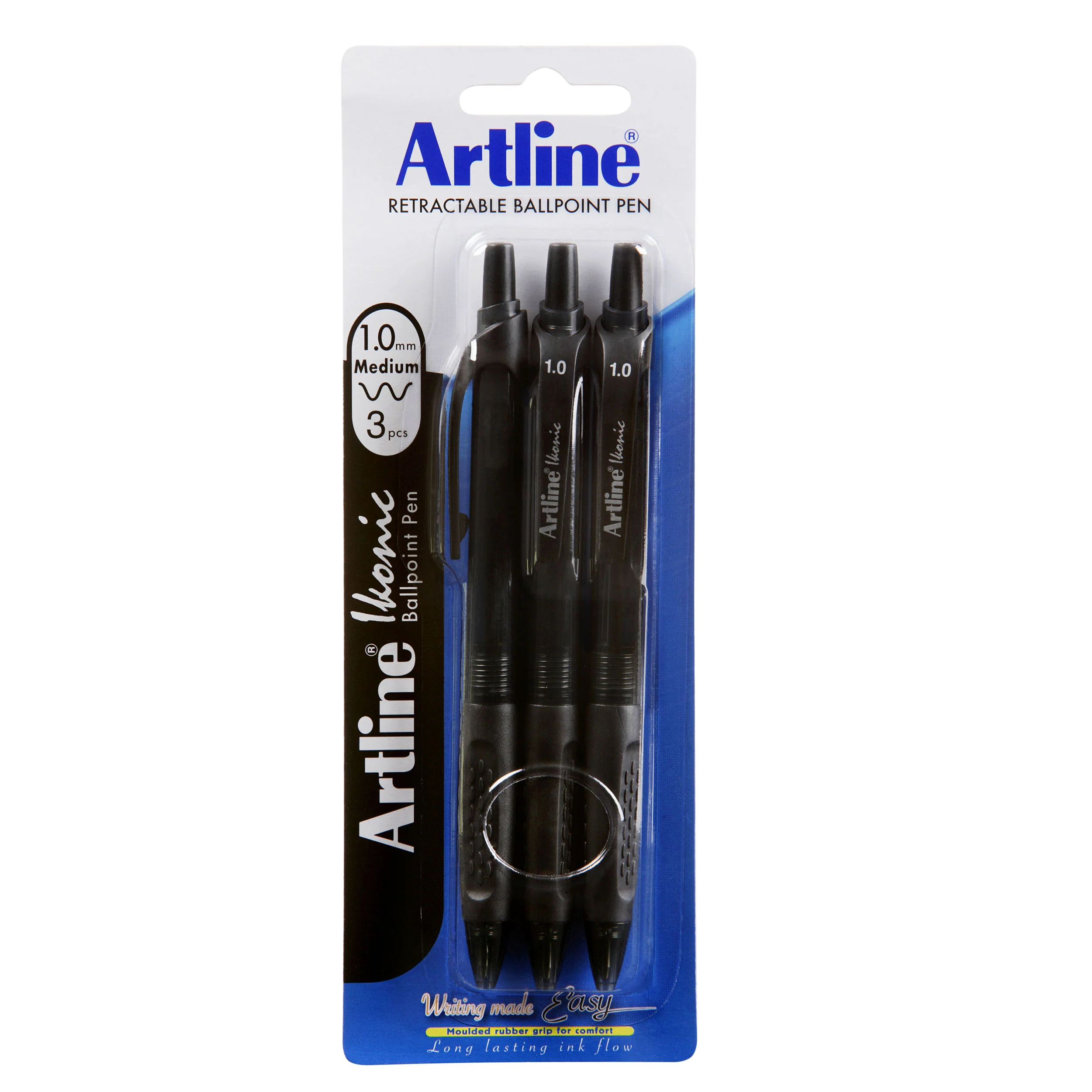 Artline Ikonic Ballpoint Pen Retractable Grip Medium Black - Pack Of 3 - Nail Gallerys
