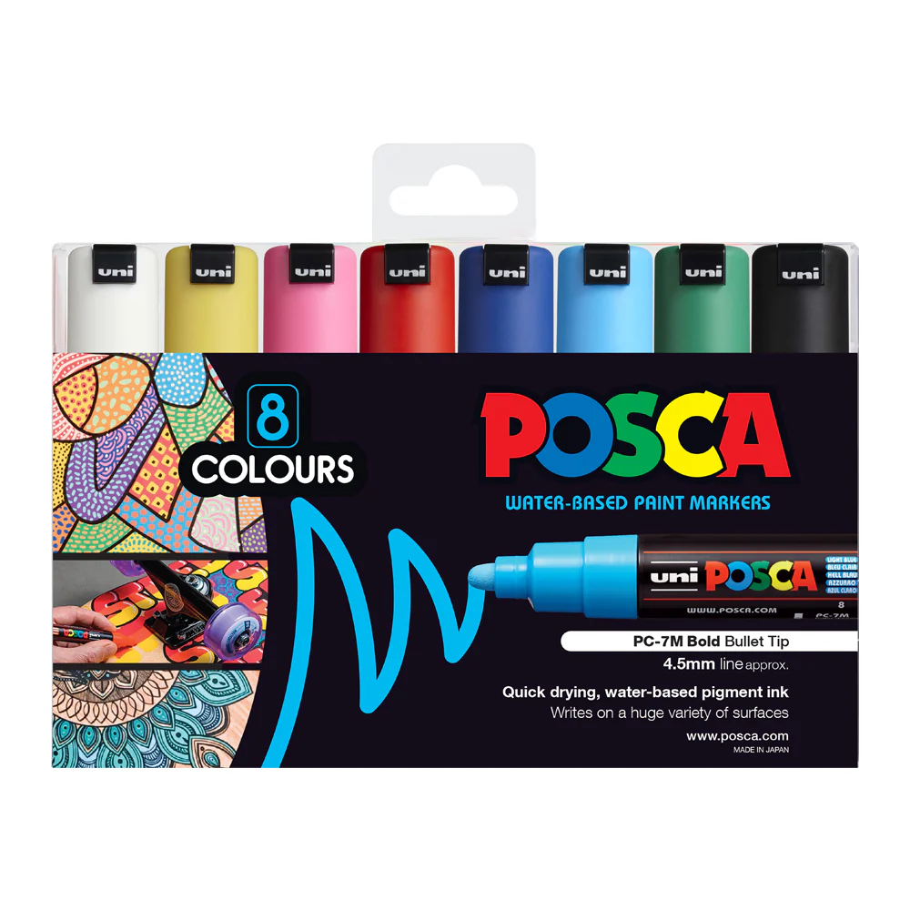 Uni Posca PC-7M 4.5-5.5mm Bold Bullet Tip Assorted Markers Set of 8 - Nail Gallerys