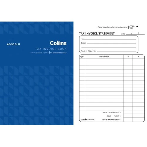 Collins Tax Invoice A6/50dlh Duplicate No Carbon Required Size 148mm X 104mm - Nail Gallerys