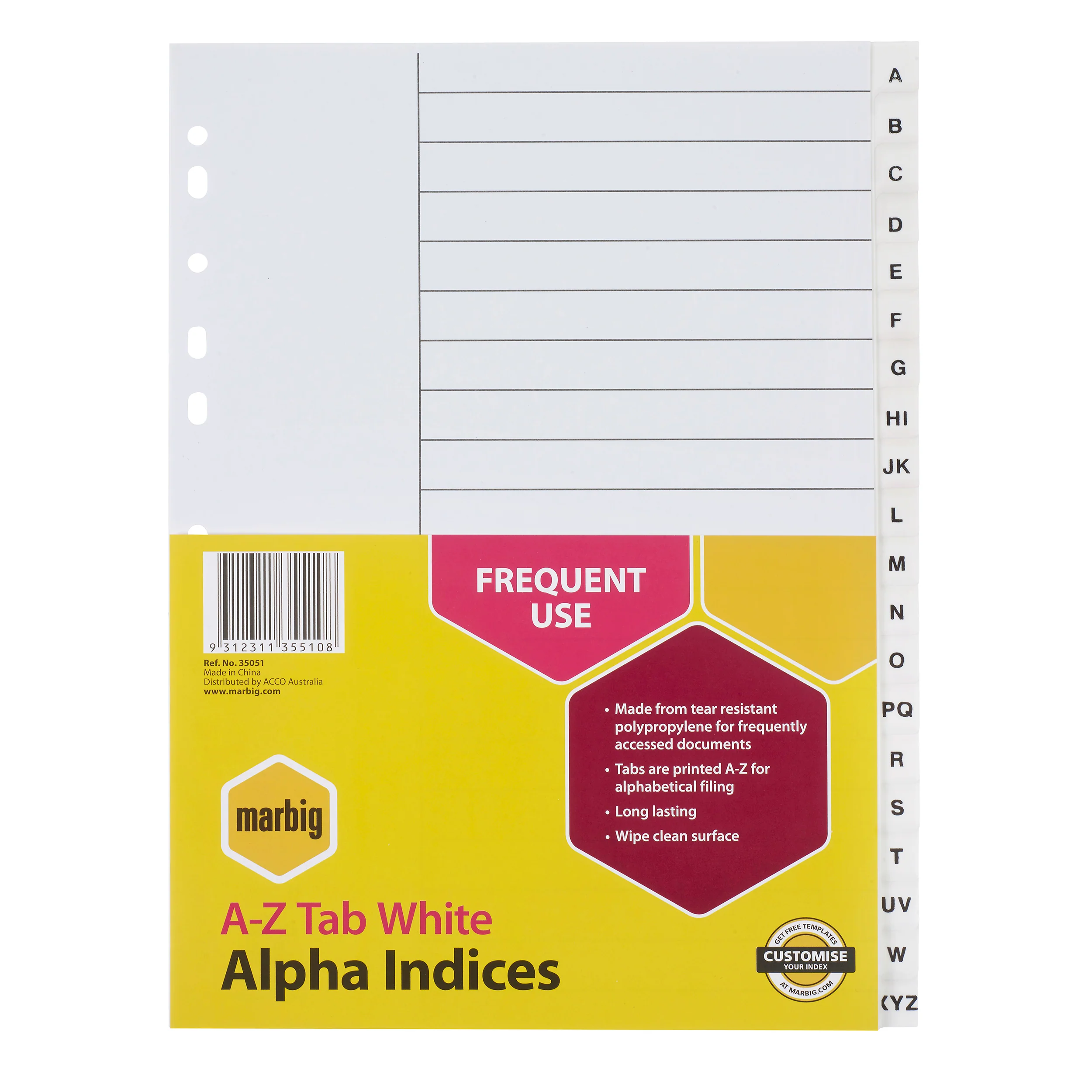 Marbig Indices & Dividers A-Z Tab Polyprop A4 - Nail Gallerys
