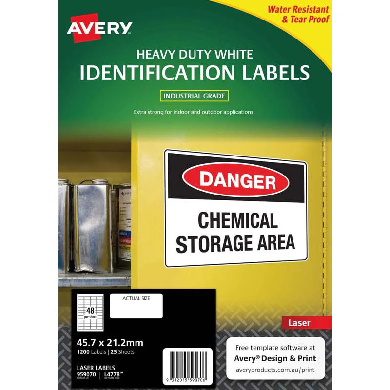 Avery Heavy Duty Id Laser Label L4778 White 48up 25 Sheets 45.7x21.2mm - Nail Gallerys