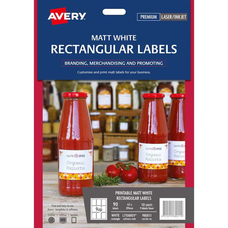Avery Removable Rectangular Labels 10 Sheets 9up White L7108rev - Nail Gallerys