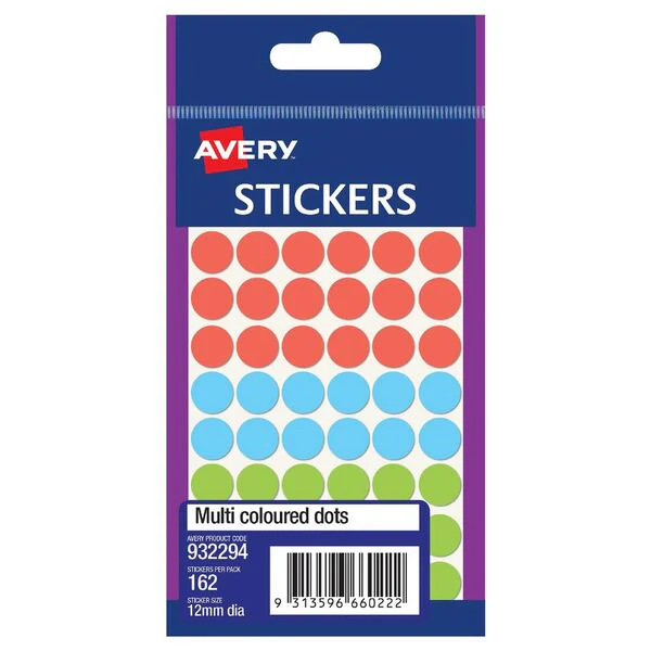 Avery Assorted Dots 12mm Pack Of 162 - Nail Gallerys