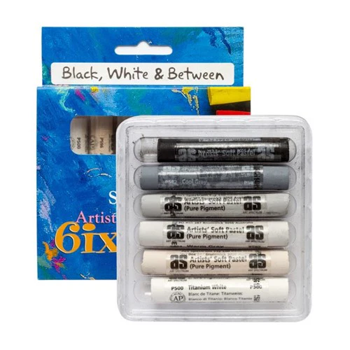 Art Spectrum Soft Round Pastels Set Of 6 - Black, White & Between - Nail Gallerys