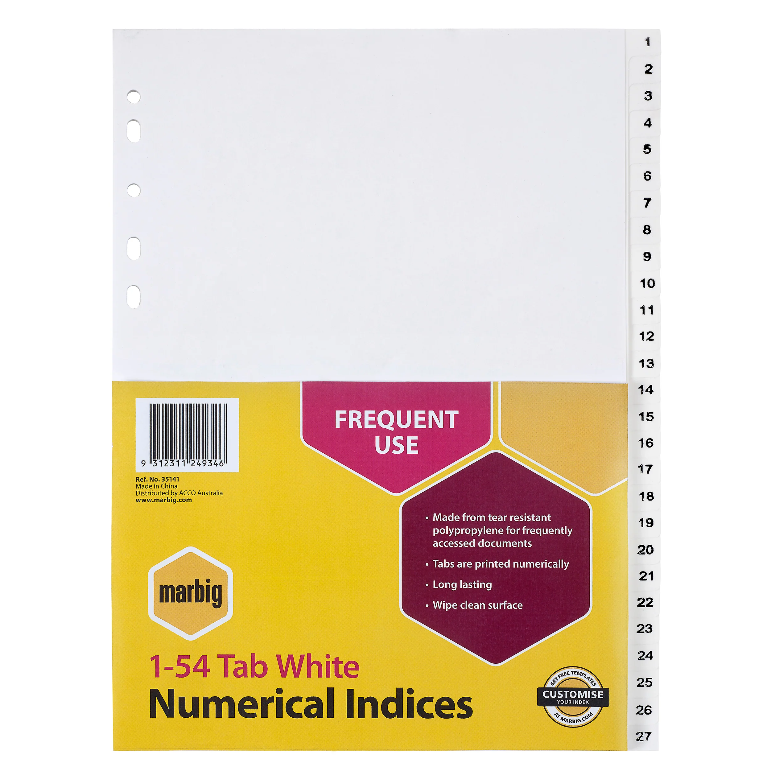Marbig Indices & Dividers 1-54 Tab Polyprop A4 - Nail Gallerys