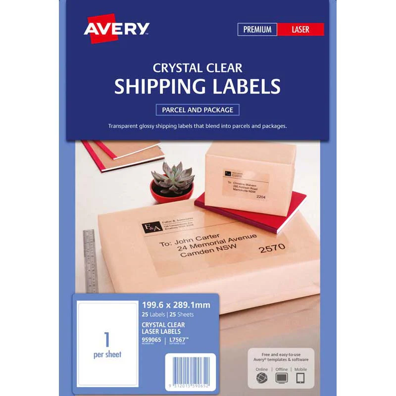 Avery Crystal Clear Shipping Label L7567-25 199.6x289.1mm 25 Sheets - Nail Gallerys