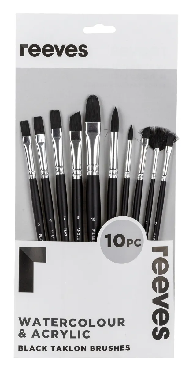 Reeves Black Taklon Short Handle Brushes Set Of 10 - Nail Gallerys