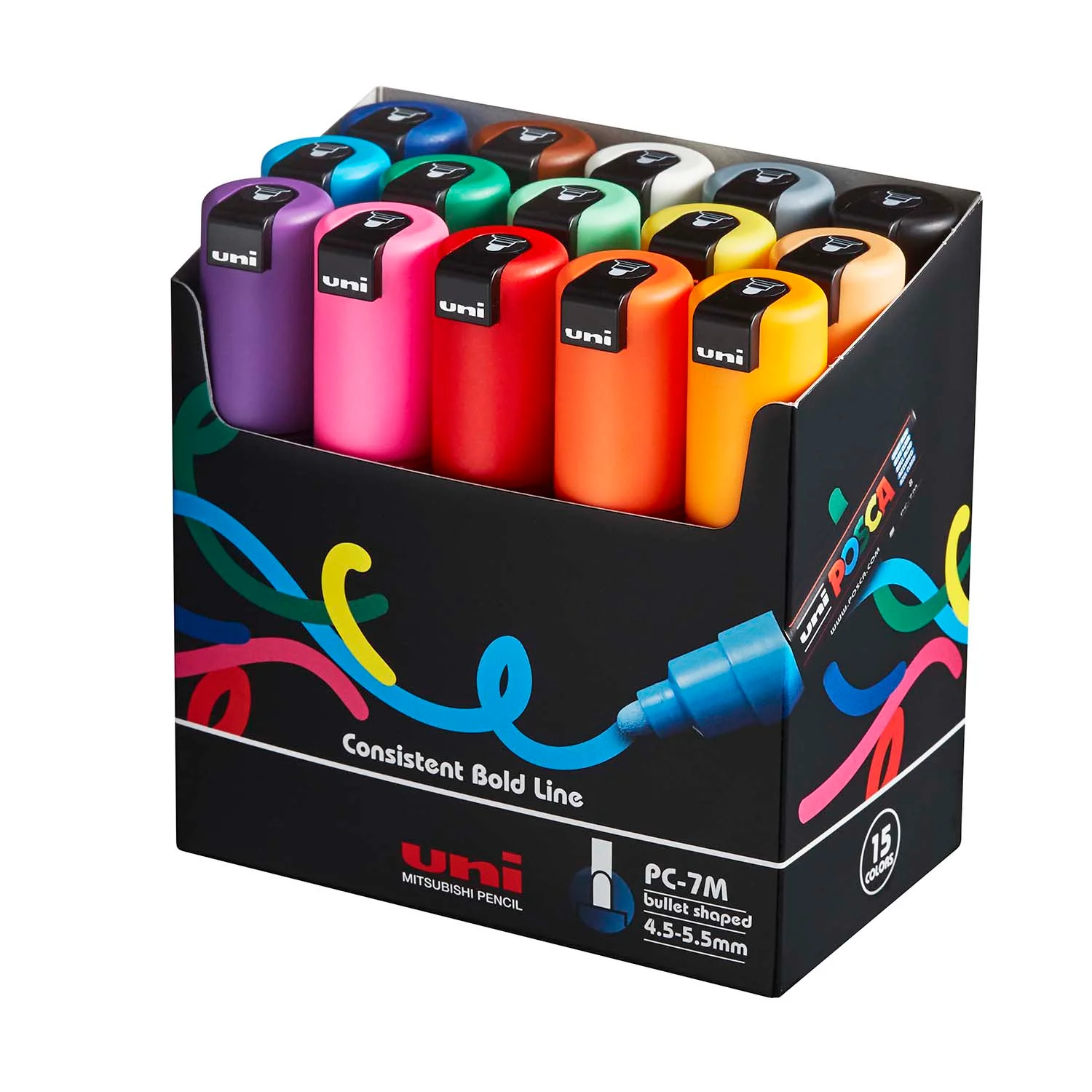 Uni Posca Markers PC-7M 4.5-5.5mm Markers Assorted Colours Set of 15 - Nail Gallerys